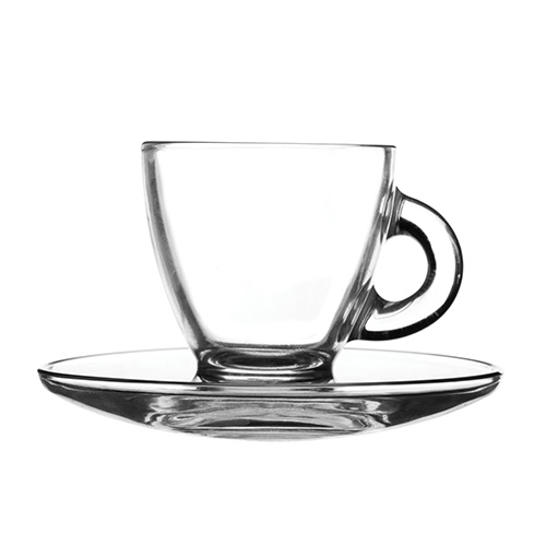 4 Clear Small Glass Espresso Coffee Cups & Saucers 80ml Set of 4 Boxed 