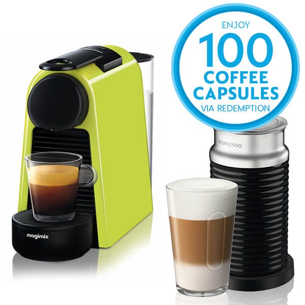 Magimix Nespresso Essenza Mini Lime Green and Aeroccino Coffee Machine 11374 Harts of Stur