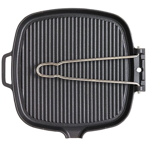 Chasseur Cast Iron Matt Black Square Smooth Base Grill Pan With Fold Away Wire Handle Harts of Stur