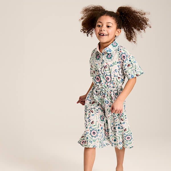 Joules Kids Cream Floral Cotton Shirt Dress Harts of Stur