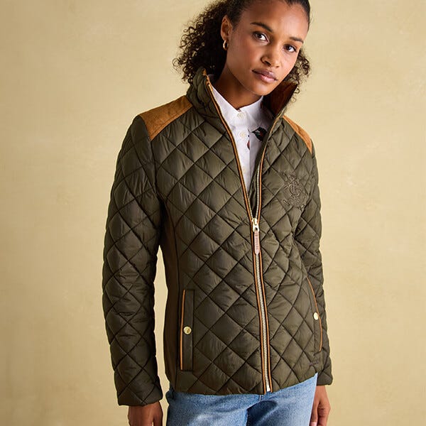 Joules Heritage Green Braemar Luxe Diamond Quilted Jacket Harts of Stur