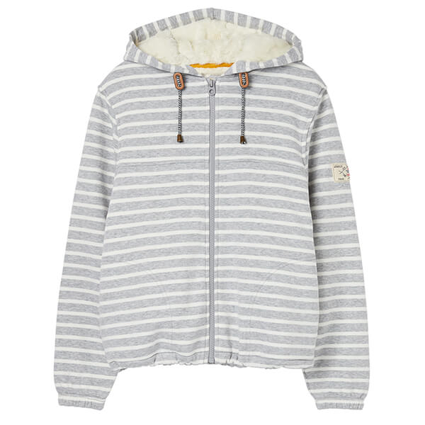 Joules Joanna Stripe Grey Stripe Zip Through Fleece Lined Hoodie