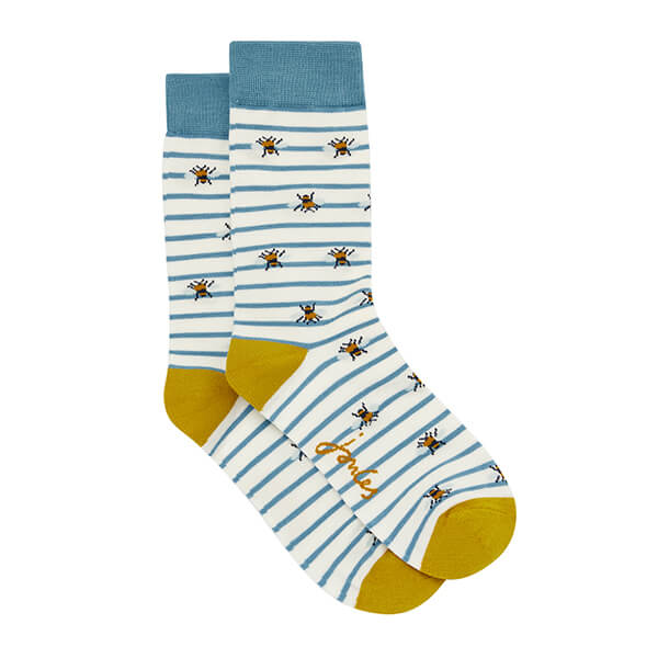 Joules Brilliant Bamboo Ladies Womens Striped Socks Cream Bee One Size