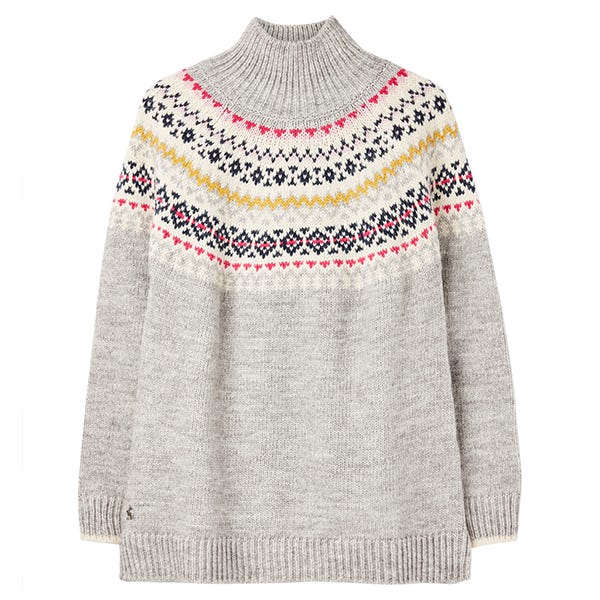 Joules Kristy Grey Fairisle Raglan Chunky Fairisle Jumper Size 16