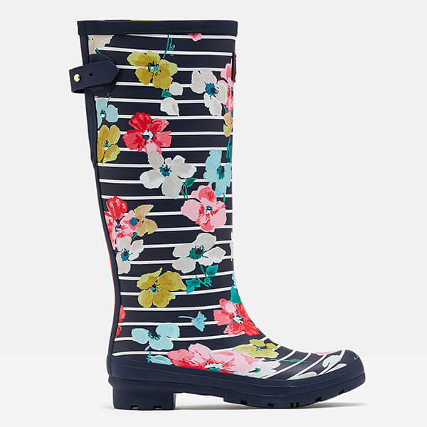 Joules Blue Stripe Floral Printed Wellies With Back Gusset Harts of Stur
