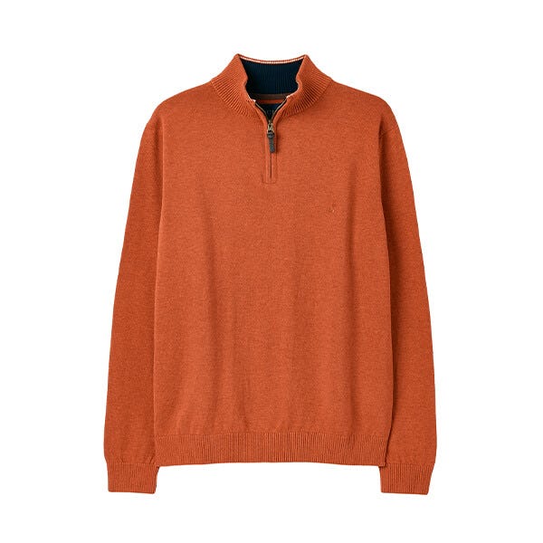 Joules Mens Orange Marl Hillside Quarter Zip Funnel Neck Jumper Harts of Stur
