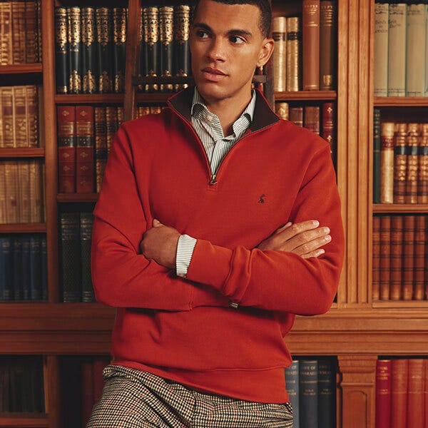 Joules Mens Orange Alistair Quarter Zip Sweatshirt Harts of Stur