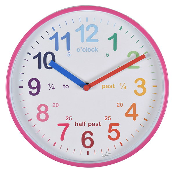 Acctim Wickford Kids Teach/ Learn To Tell Time Childrens Wall Clock 4 Colours 