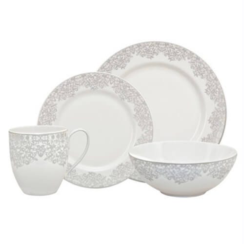 Denby Monsoon Filigree Silver 16 Piece Tableware Set