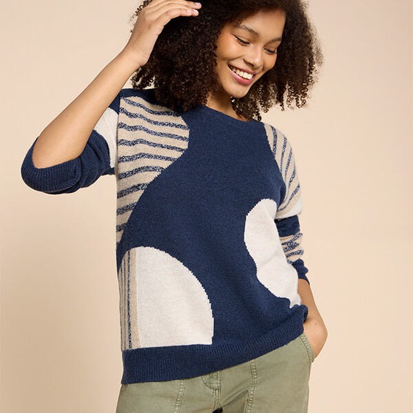 White Stuff Amber Heart Jumper Navy Multi Harts of Stur