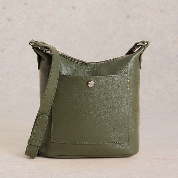 White Stuff Mini Fern Leather Crossbody Bag Khaki Green Harts of Stur