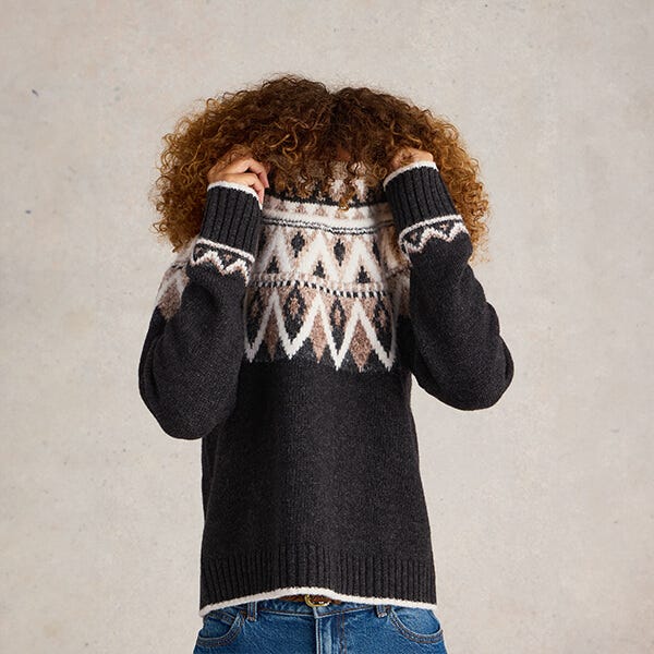 White Stuff Mono Fairisle Jumper Black Multi Harts of Stur