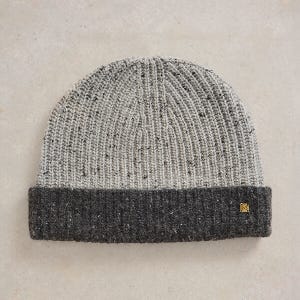 White Stuff Albie Rib Knitted Beanie Grey Multi