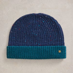 White Stuff Albie Rib Knitted Beanie Navy Multi