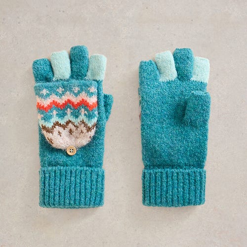 White Stuff Zig Zag Flip Mittens Teal Multi