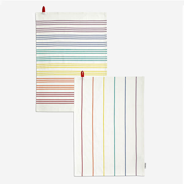 Photos - Towel Sur Arms Sur La Table Colour Me Happy Set of 2 Multi Coloured Stripes Tea  