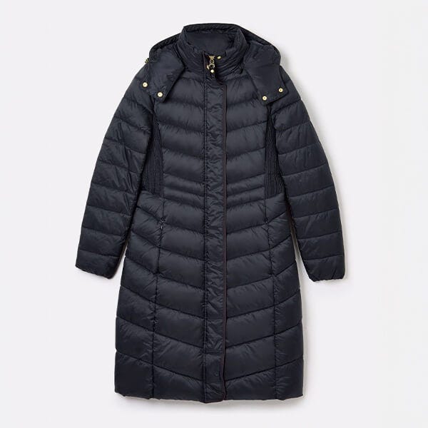 Joules Dark Navy Pembury Showerproof Longline Padded Coat Harts of Stur