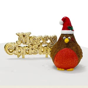 Anniversary House Plump Christmas Robin Resin Cake Topper & Merry Christmas