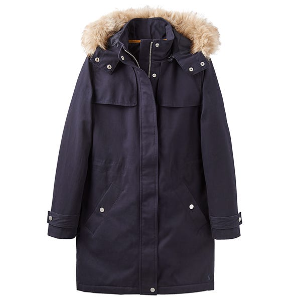 Joules Aspen Fur Trimmed Parka Marine Navy Size 12
