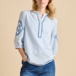 Brakeburn Embroidered Fossil Blouse