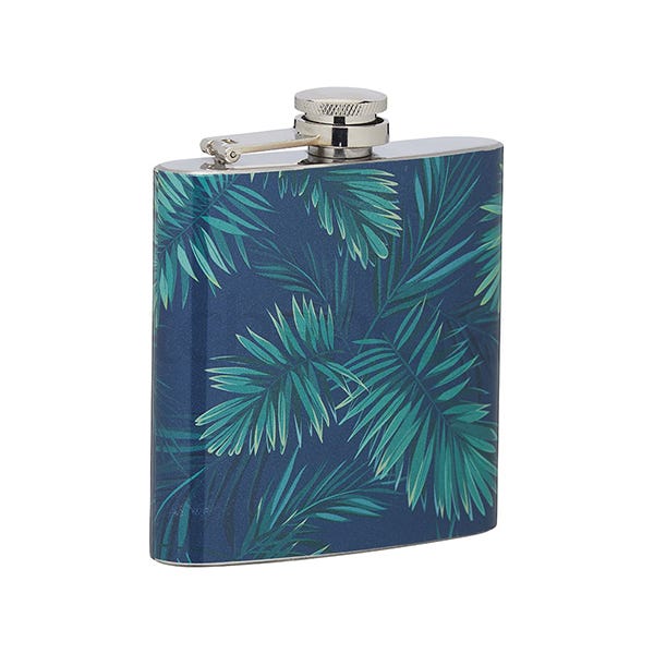 175 ml Stainless Steel BarCraft BCPALMFLSK Hip Flask with Tropical Palm Print Design