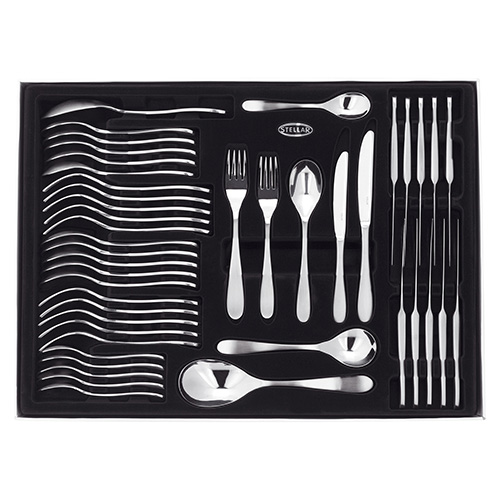 Stellar 44 Piece 18/10 Stainless Steel Cutlery Set, Salisbury Design. Extended Table Setting for 6 plus 2 Serving Spoons gray