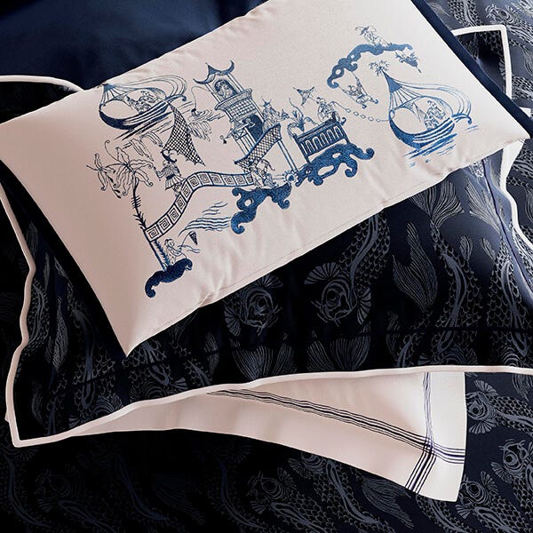 Sanderson Voyaging Koi Pair of Square Oxford Pillowcases Midnight DUCVOKMSMIDP Harts of Stur