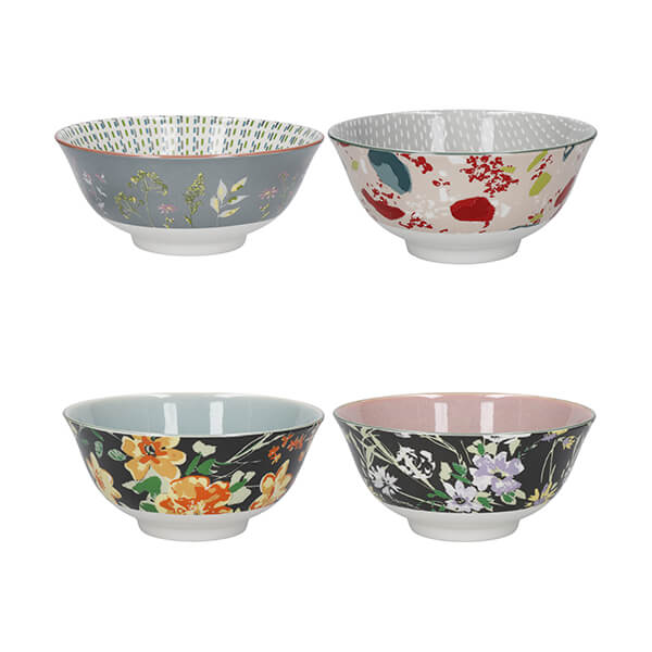 Photos - Salad Bowl / Serving Platter Kitchen Craft KitchenCraft Set of 4 Ceramic Bowls Floral Design KCBOWL15PK4FLO 