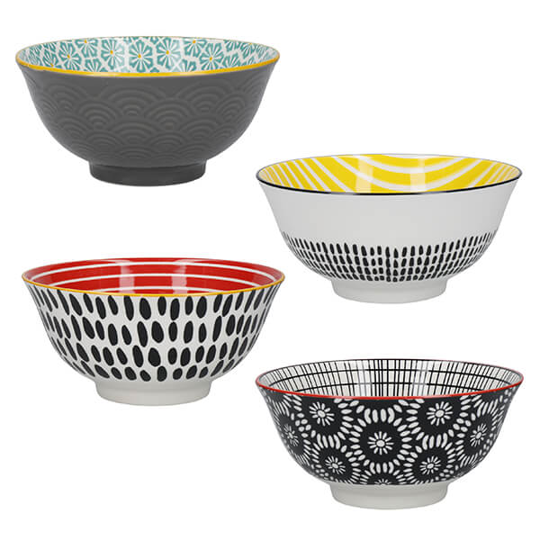 Photos - Salad Bowl / Serving Platter Kitchen Craft KitchenCraft Set of 4 Ceramic Bowls Monochrome Designs 