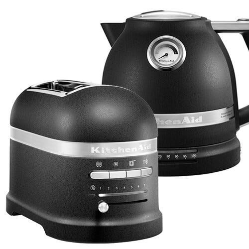 KitchenAid Artisan Cast Iron Black 2 Slot Toaster and Kettle Set KET2SLOTOASTBBK Harts of Stur