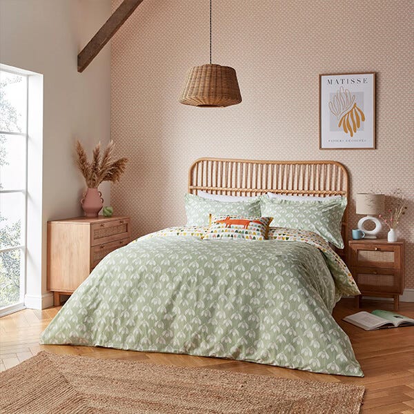 Photos - Bed Linen Scion Snowdrop Duvet Cover Set King Size Sage QCSSNWS3SAG 