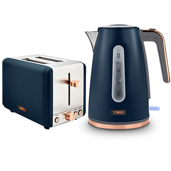 Tower Cavaletto Jug Kettle and 2 Slice Toaster Set Midnight Blue Harts of Stur