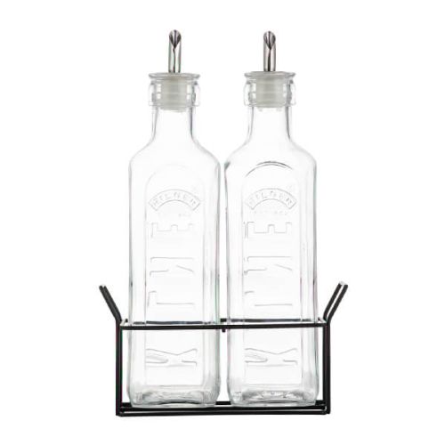 Kilner Set Of 2 Oil Bottles & Metal Rack 0.6 Litre