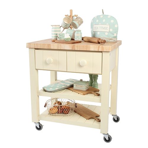 T & G New England Cream Hevea with Hevea Top Kitchen Trolley Fully Assembled