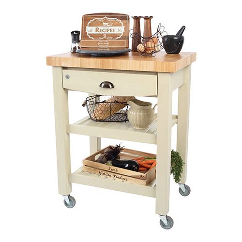 T & G Distressed Finish Pembroke Cream Kitchen Trolley Fully Assembled