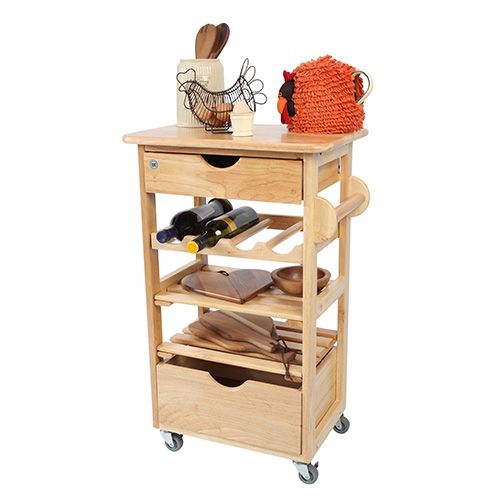 T & G Hevea Wood Compact Kitchen Trolley Flat Packed