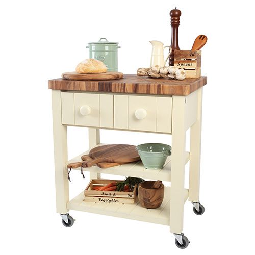 T & G New England Cream Hevea with Acacia Top Kitchen Trolley Fully Assembled