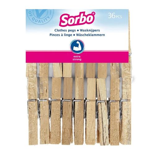Sorbo Pack of 36 Wooden Pegs
