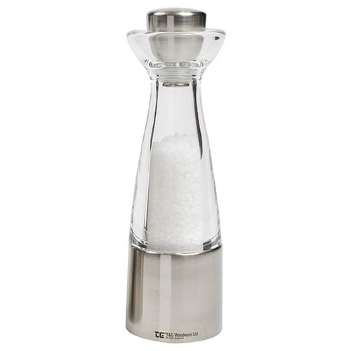 T&G CrushGrind Stockholm Brushed Stainless Steel and Acrylic Salt Mill