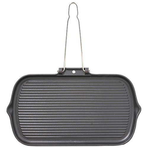 Chasseur Cast Iron Matt Black Rectangular Smooth Base Grill Pan With Fold Away Wire Handle