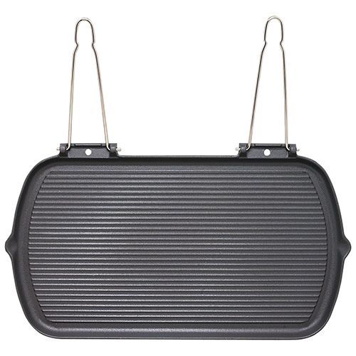 Chasseur Cast Iron Matt Black Rectangular Smooth Base Grill Pan With Twin Fold Away Wire Handles