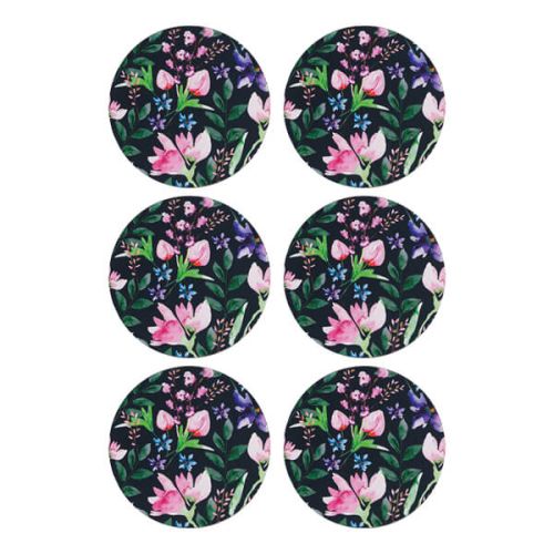 Denby Set Of 6 Dark Floral Round Coasters