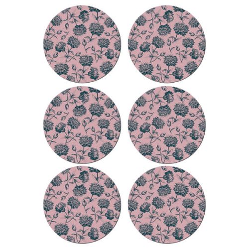 Denby Set Of 6 Rose Engraved Floral Round Placemats