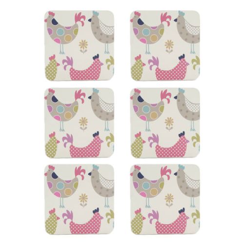 Denby Set Of 6 Cockerel And Hens Coasters
