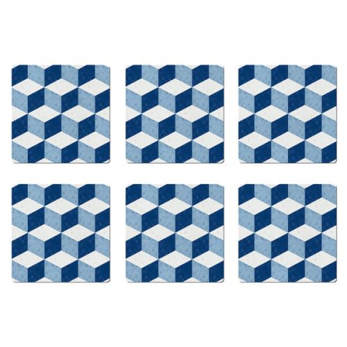Denby Blue Geometric Square Set Of 6 Placemats