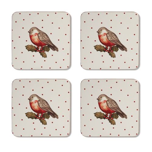 Cooksmart Red Red Robin Set Of 4 Coasters