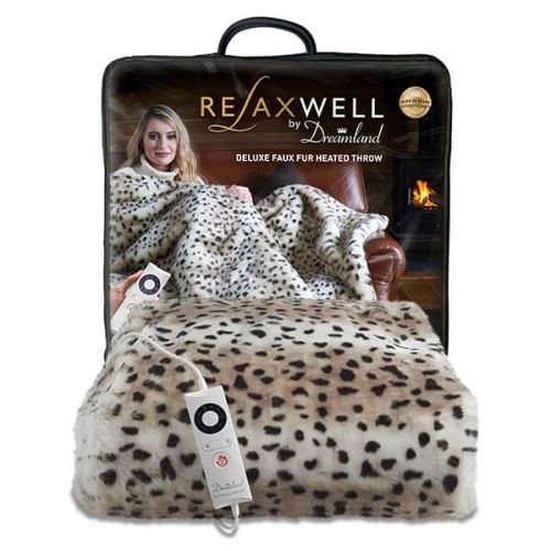Relaxwell By Dreamland Deluxe Faux Fur Heated Throw Leopard