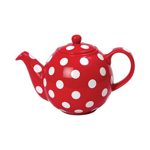 London Pottery 2 Cup Globe Teapot Red With White Spots