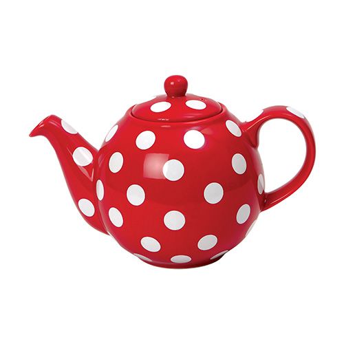 London Pottery 4 Cup Globe Teapot Red With White Spots