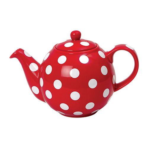 London Pottery 6 Cup Globe Teapot Red With White Spots